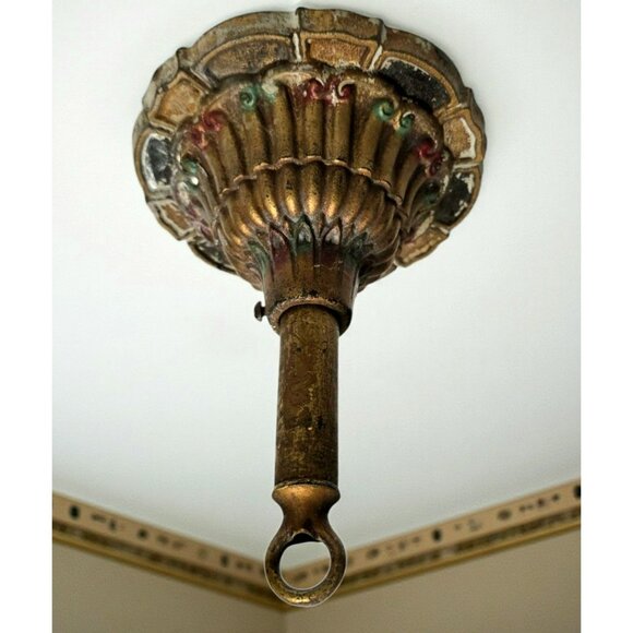 Antique Moe Bridges Cast Iron Ceiling Light Fixture Canopy Base Down Rod 34156 - Picture 1 of 16